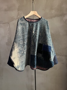 沉香布衣草堂蓝染老布双层套头衫 短衣自制斑驳豆染随拼CC26s012