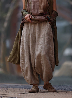 沉香布衣草堂衣路走来38671亚麻百搭松紧腰九分休闲裤Y25u04054