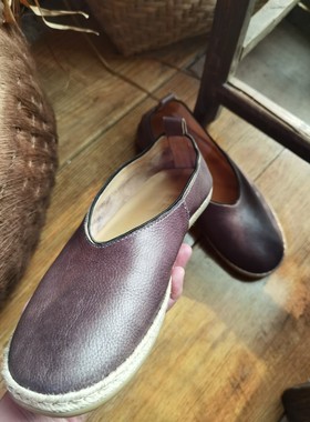 沉香布衣草堂原创牛皮做旧休闲平底奶奶鞋偏大一码半F25u03037