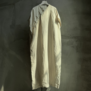 沉香布衣草堂 盘扣旗袍连衣裙长衣亚麻自制新中式无袖袍C25u03036