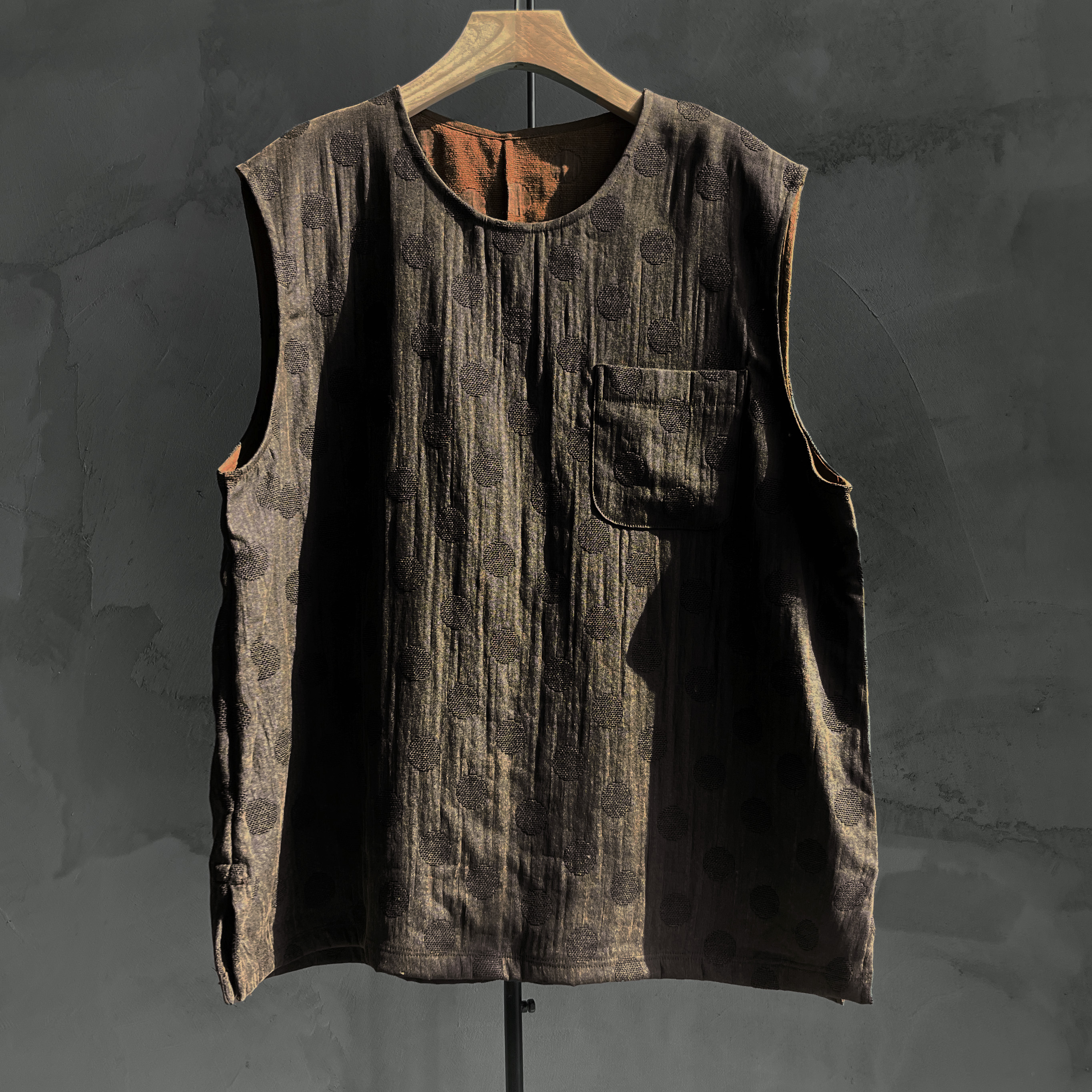 沉香布衣草堂波点马甲 短背心野生柞蚕丝香云纱自制套头C25s02020