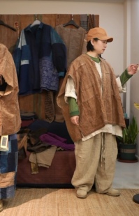 老布柿染外套斑驳手工C25s02016 笼开衫 沉香布衣草堂 长马甲大袖