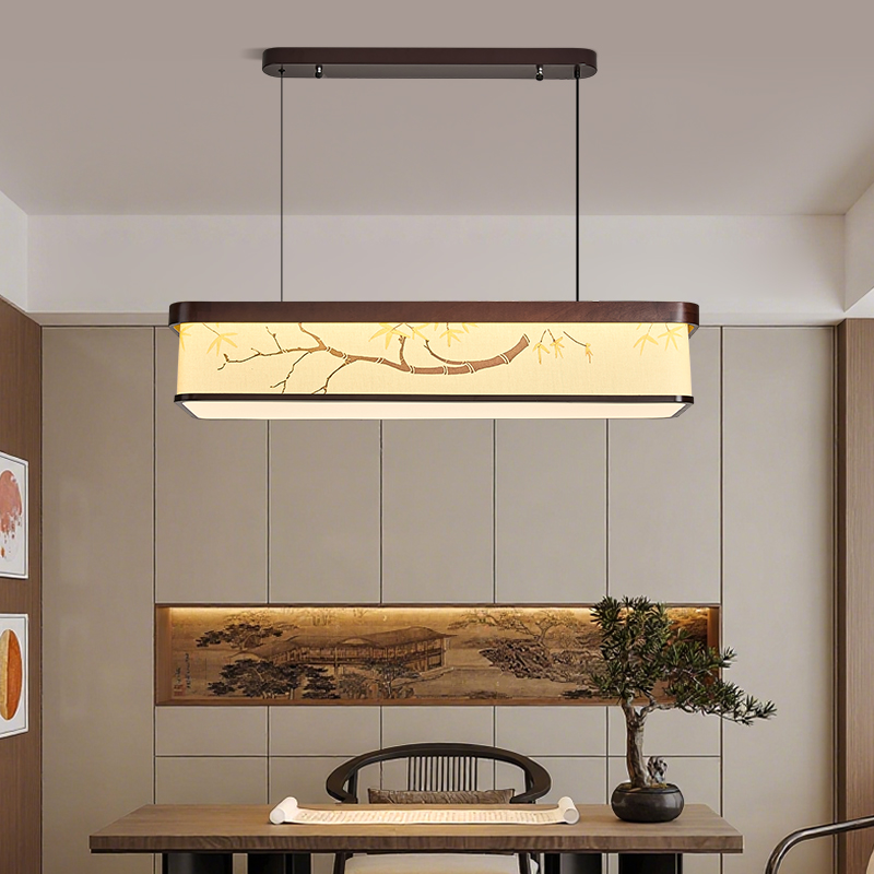 新中式宋代美学圆形禅意中式竹叶绘画客厅餐厅卧室书房布艺吊灯