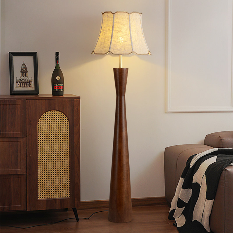 中古风落地灯客厅沙发旁高级感书房卧室床头灯复古实木立式台灯