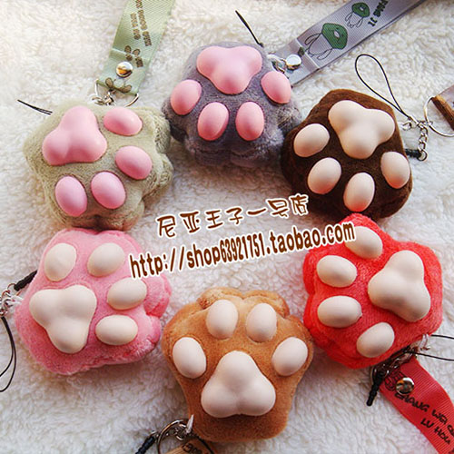 韩国猫咪猫爪毛绒公仔手机链挂绳熊爪防尘塞挂件钥匙扣链包挂腕带