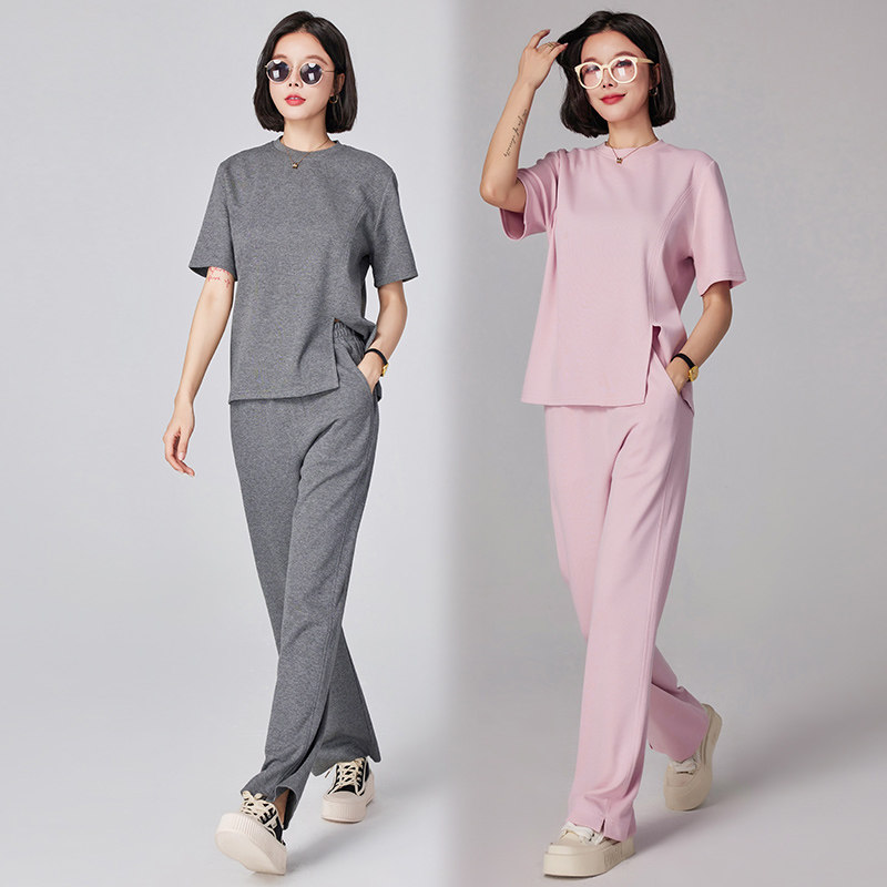 运动服套装女夏季薄款新时尚宽松短袖跑步服减龄洋气质休闲两件套