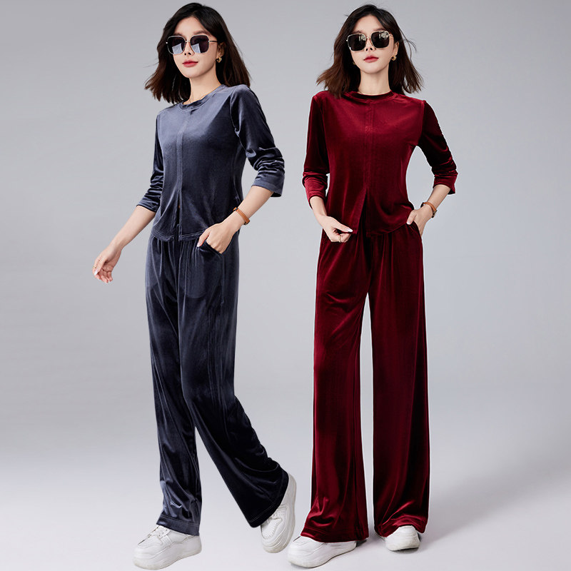 金丝绒运动套装女春秋季新款时尚休闲服显瘦洋气减龄卫衣两件套潮