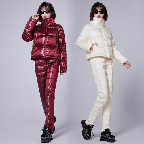冬季新款时尚洋气保暖休闲两件套高档减龄大码白鹅绒羽绒服套装女
