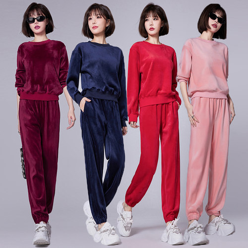 秋冬季金丝银狐双面绒运动套装女