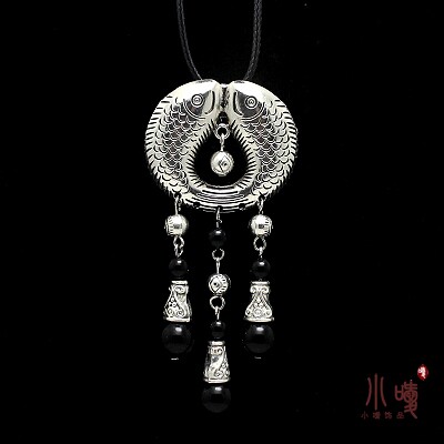 毛衣链包邮 项链配饰民族风饰品原创 苗银藏银双鱼长款项链女F17