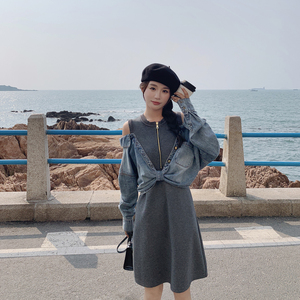 设计感假两件拼接牛仔连衣裙女2025秋季新款182-8520-P145-K198图片