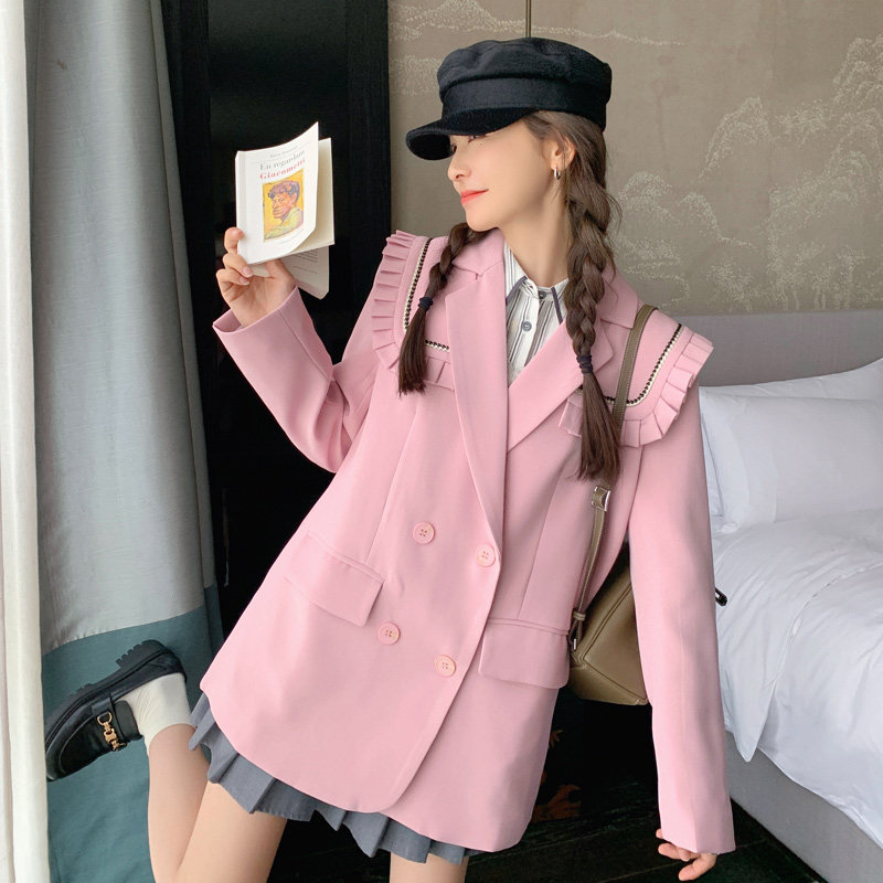 粉色设计感少女风西装外套女秋季182-8508-P135-K188,女装短外套,帛香坊