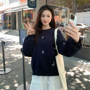 藏青色绣花钉珠卫衣半身裙两件套2026秋季新款182-8665-P145-K218图片