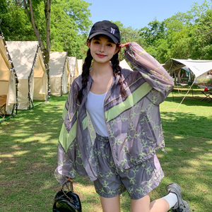 轻薄连帽碎花防晒衬衫短裤套装女夏2026新款小个子两件套ootd穿搭图片