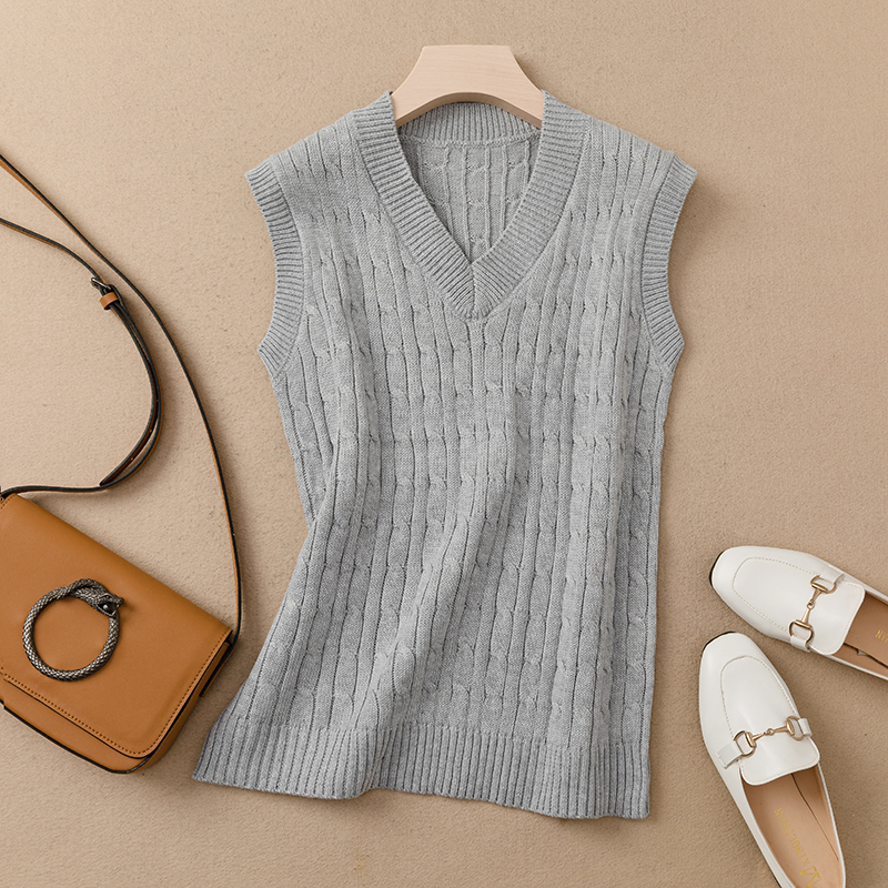 灰色麻花背心纯棉宽松针织马甲
