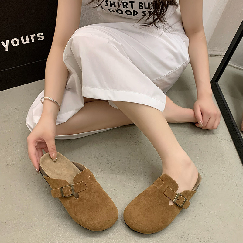 女款反绒皮包头一脚蹬勃肯凉拖