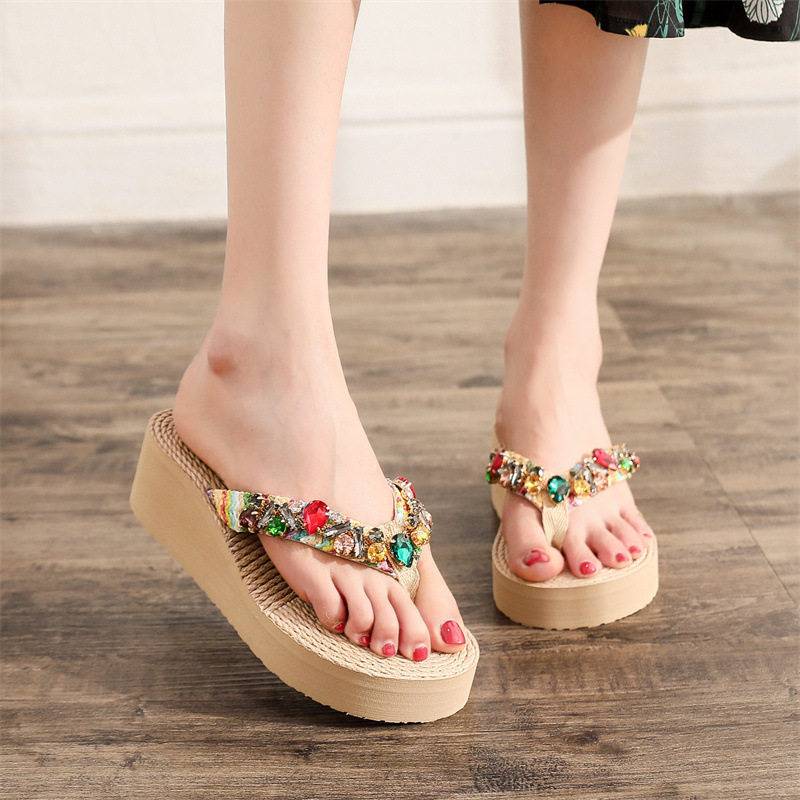 夹趾人字拖鞋女夏外穿厚底草编织泰国夹脚凉拖民族风仙女风沙滩鞋