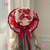 WIOK手作原创设计红莓甜心洛丽塔草帽少女风蕾丝飘带Lo娘茶会礼帽