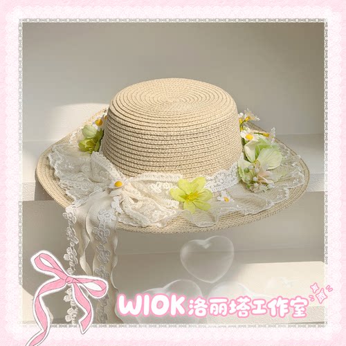 【wiok洛丽塔工作室】小雏菊蕾丝蝴蝶结Lolita帽子草帽绿野仙踪