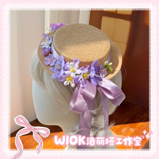 【wiok洛丽塔工作室】蔷薇缎带双层蝴蝶结Lolita帽子草帽小礼帽