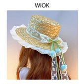 原创手作lolita夏季 WIOK 遮阳飘带郁金香草帽JK蕾丝花边蝴蝶结
