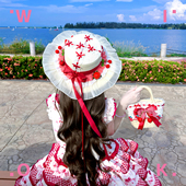 洛丽塔手作lo系草莓樱桃蝴蝶结海边帽子女夏季 WIOK 遮阳草帽