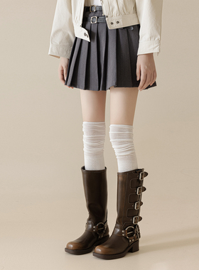 WIOK堆堆过膝袜长筒袜搭配女靴子春秋白色款显腿长修饰腿型大脚袜