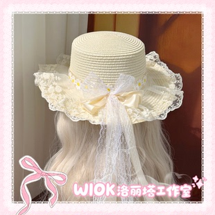 【wiok洛丽塔工作室】雏菊蕾丝蝴蝶结Lolita帽子草帽甜美田园风