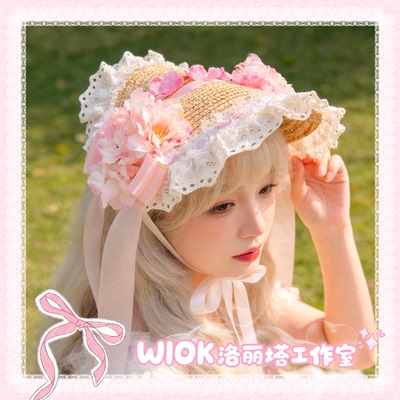 【wiok洛丽塔工作室】樱花蔷薇蝴蝶蕾丝Lolita波奈特扁帽汉洋折衷