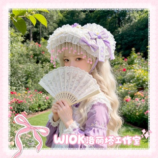 【wiok洛丽塔工作室】蔷薇蕾丝蝴蝶结Lolita波奈特扁帽汉洋折衷