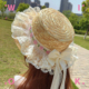 WIOK 手作lolita森系田园lo娘蕾丝蝴蝶结飘带草编日系遮阳草帽