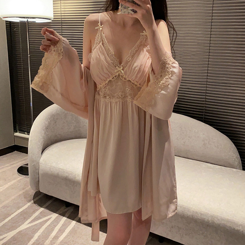 睡衣女士夏天冰丝绸性感蕾丝高级感吊带胸垫睡裙薄款春夏家居服