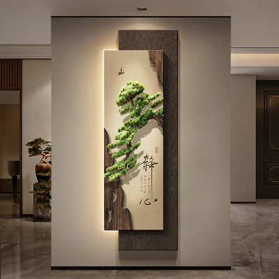 迎客松玄关装饰画新中式砂岩壁画
