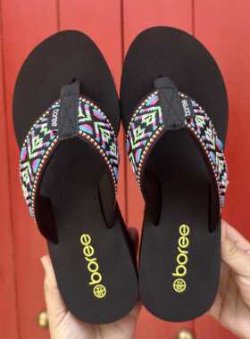 中跟沙滩女拖鞋时尚外穿坡跟凉拖鞋厚底防滑刺绣民族风海边人字拖