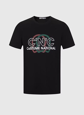 CNC欧洲站男装短袖T恤黑色圆领时尚潮流印花半袖潮流上衣夏季新款