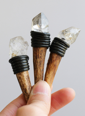 天然水晶鹿角权杖冥想工具手作diy紫粉黄白水晶海蓝宝闪灵钻魔杖