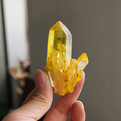天然黄水晶电镀彩粉绿蓝色