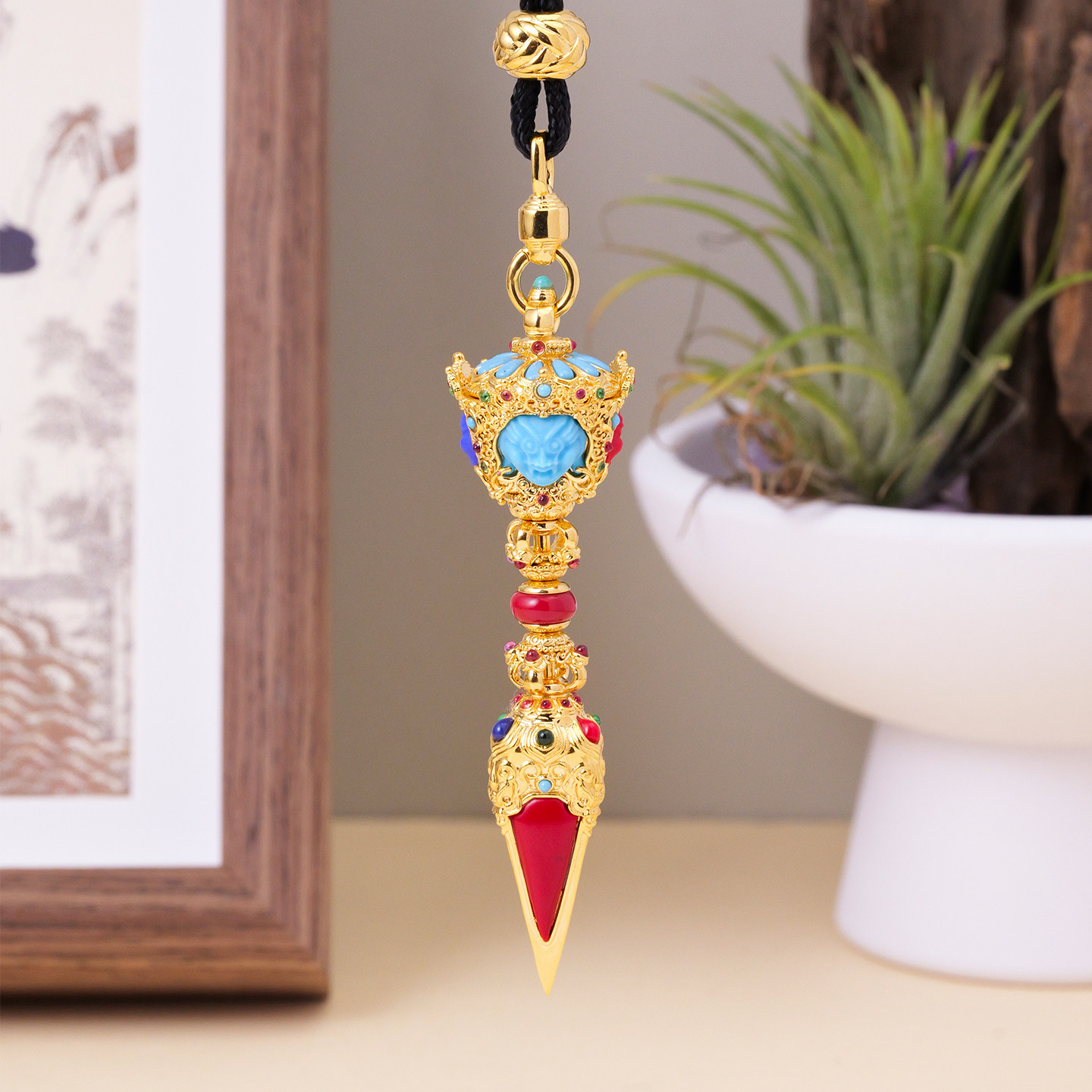 金刚杵可旋转普巴金刚橛24K鎏金降魔杵吊坠项链天然水晶文玩多宝