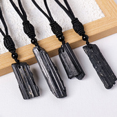 黑碧玺原石吊坠项链电气石项链原石原矿饰品简约装 饰碧玺吊坠饰品