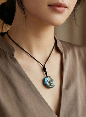 天然水晶月光仙女吊坠石蓝光拉长石手工雕刻摆件转运生日礼物礼品