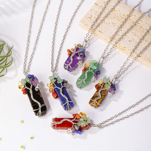 天然水晶生命树吊坠手工编织能量项链小众高级感毛衣链饰品礼物