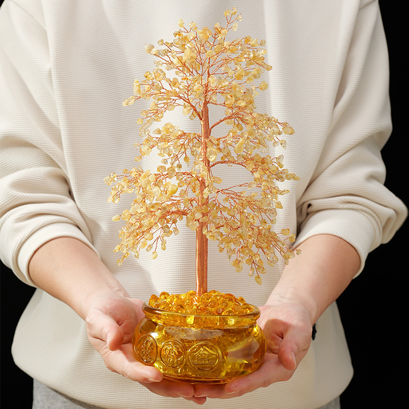 黄水晶招财树家居摆件