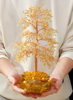 无量仙翁天然黄水晶发财树黄水晶招财摇钱树家居摆件店铺开业礼品