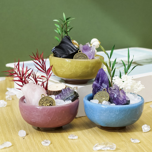 十二星座天然水晶原石微景观摆件