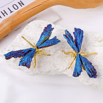 电镀黑碧玺黑碧玺蓝羽毛蜻蜓