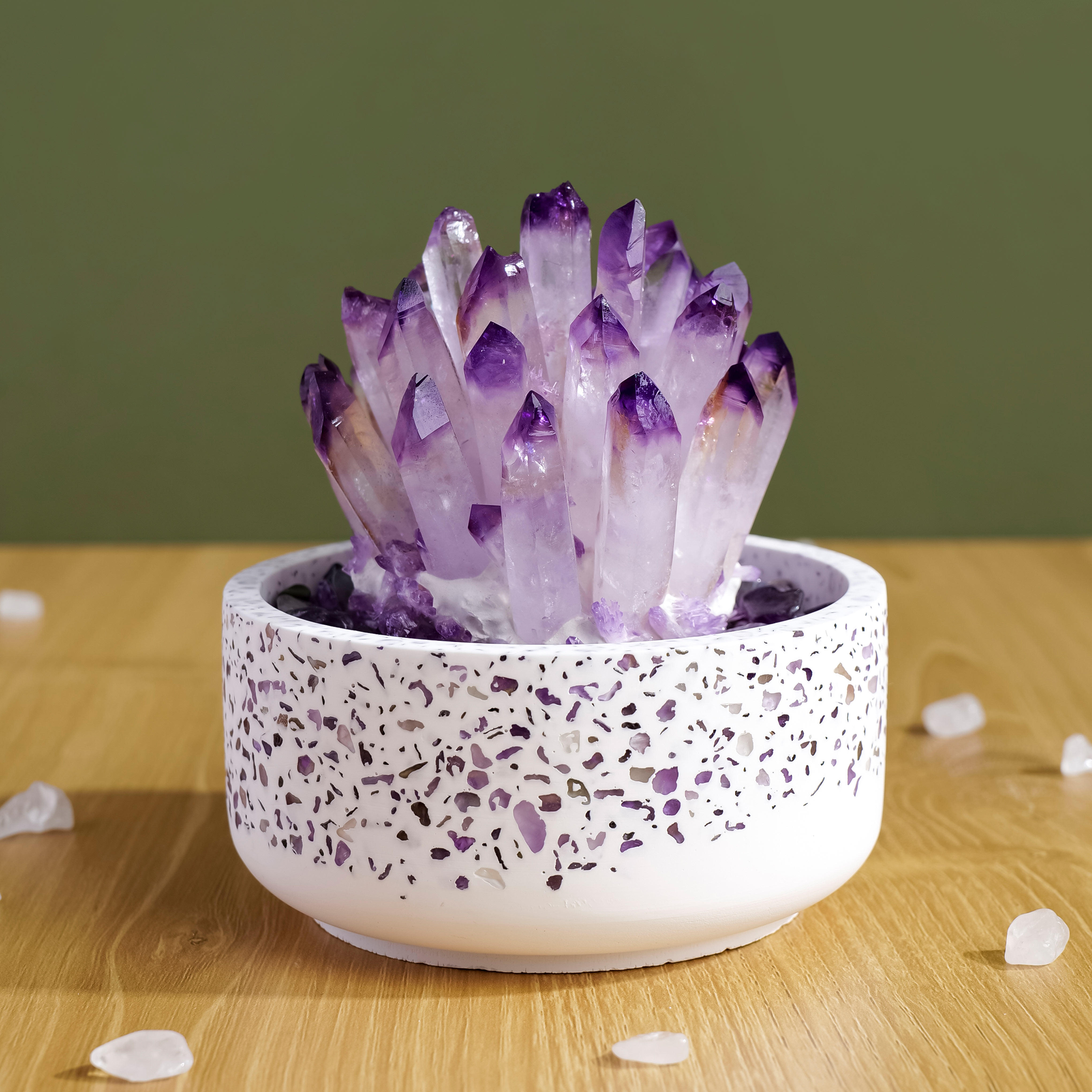 天然紫黄白水晶簇摆件消磁石微景观扩香石香薰家居客厅办公室装饰