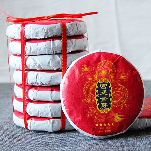 2010年宫廷普洱金芽云南勐海古树茶十年普洱茶熟茶饼茶100g小饼