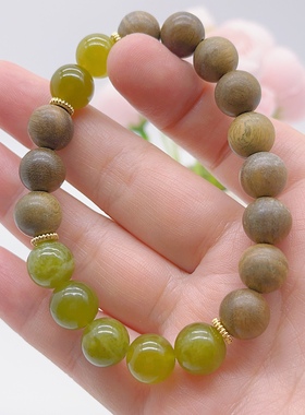 天然岫玉绿檀木手串手链小众设计简约精致高级情侣百搭显白礼物夏