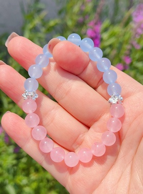 冰海蓝玉髓粉玉髓原创仙女INS风小众清新手串手链招桃花智慧粉蓝