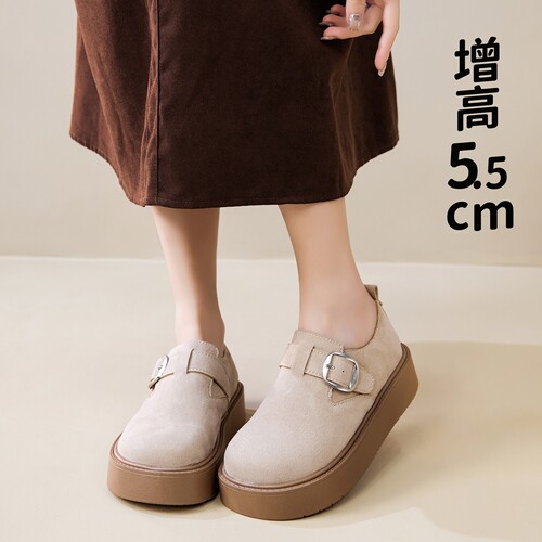 磨砂真皮全包勃肯鞋女厚底一脚蹬